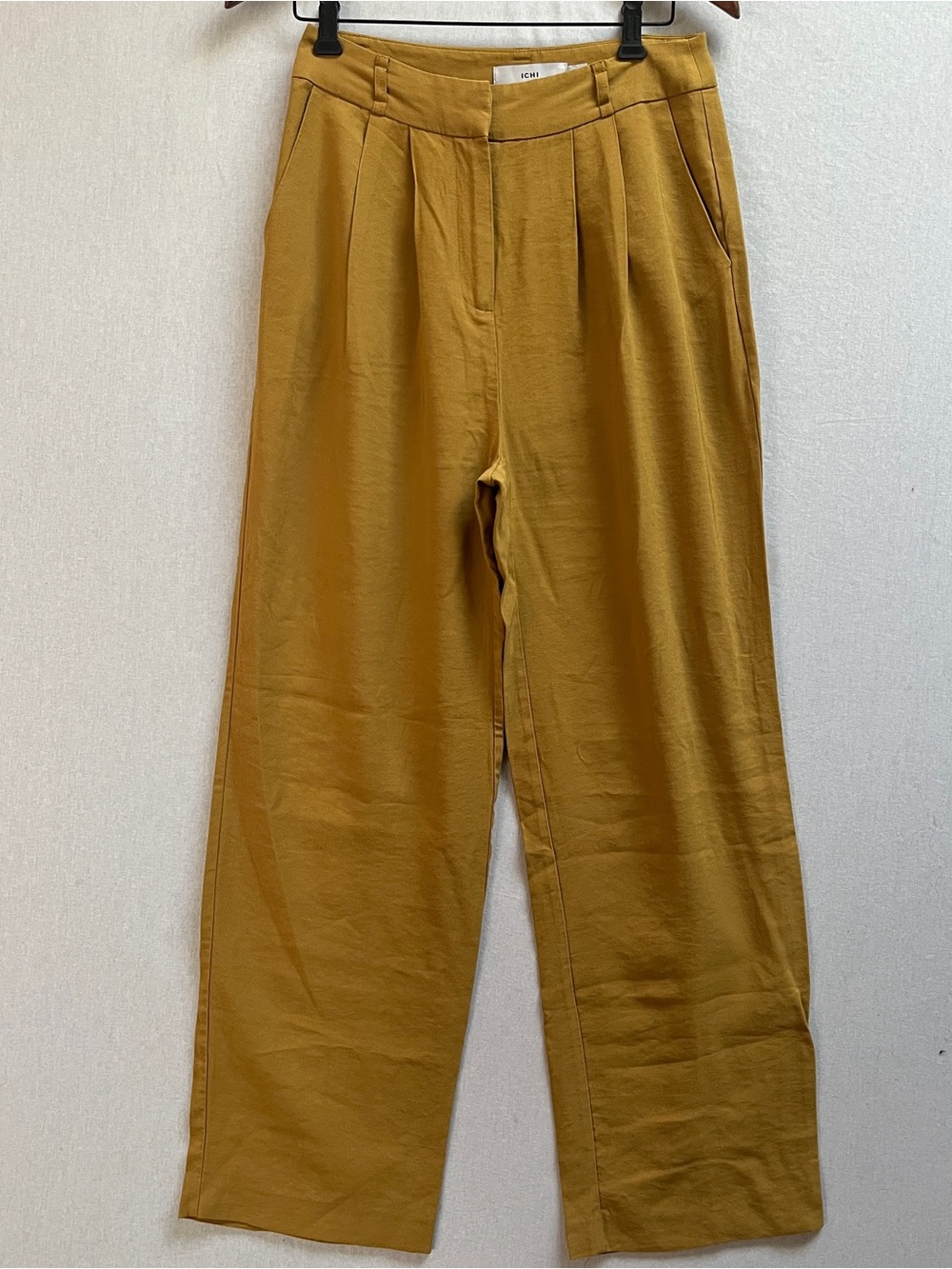 ICHI Mustard Yellow Pleated Front Straight Leg Trouser Pants Sz 36 (US 4)